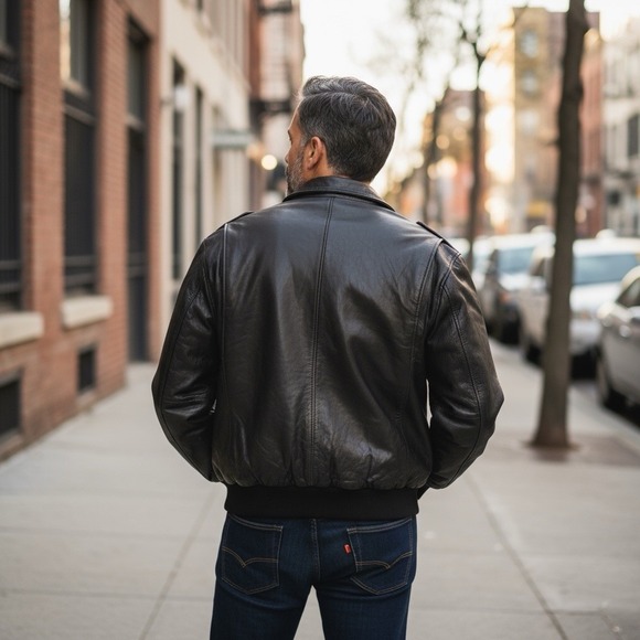 Vintage B-52 Jacket Mens Size Extra Large XL Black Leather Bomber‎ Flight - Picture 2 of 15